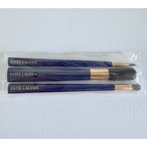 Estee Lauder 3 Piece Makeup Brush Set Cheek Lip Eye Blue Gold Travel